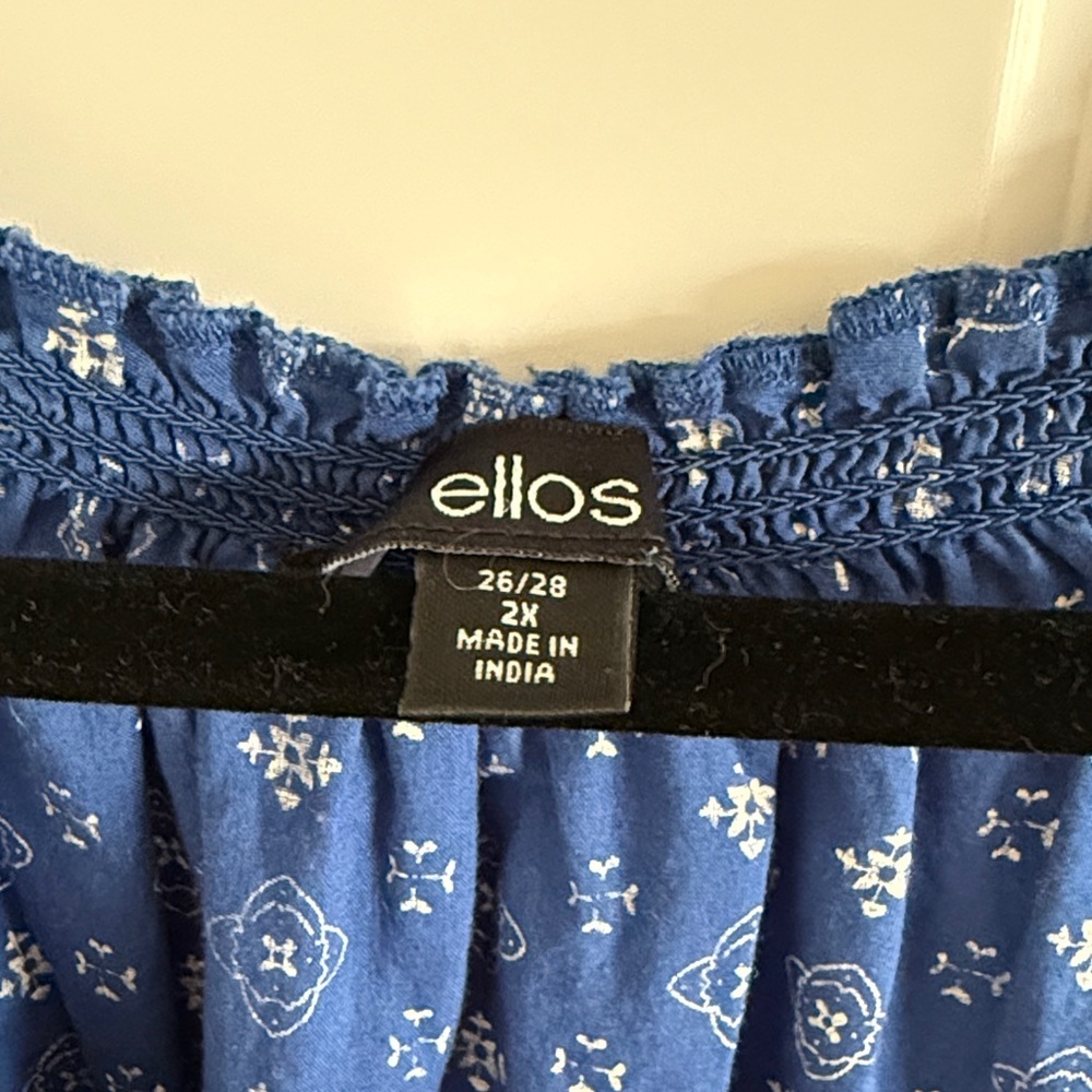 Ellos Ruffle Trim Cambric Peasant Blouse Lightweight Patterned Size 2X - Picture 2 of 9